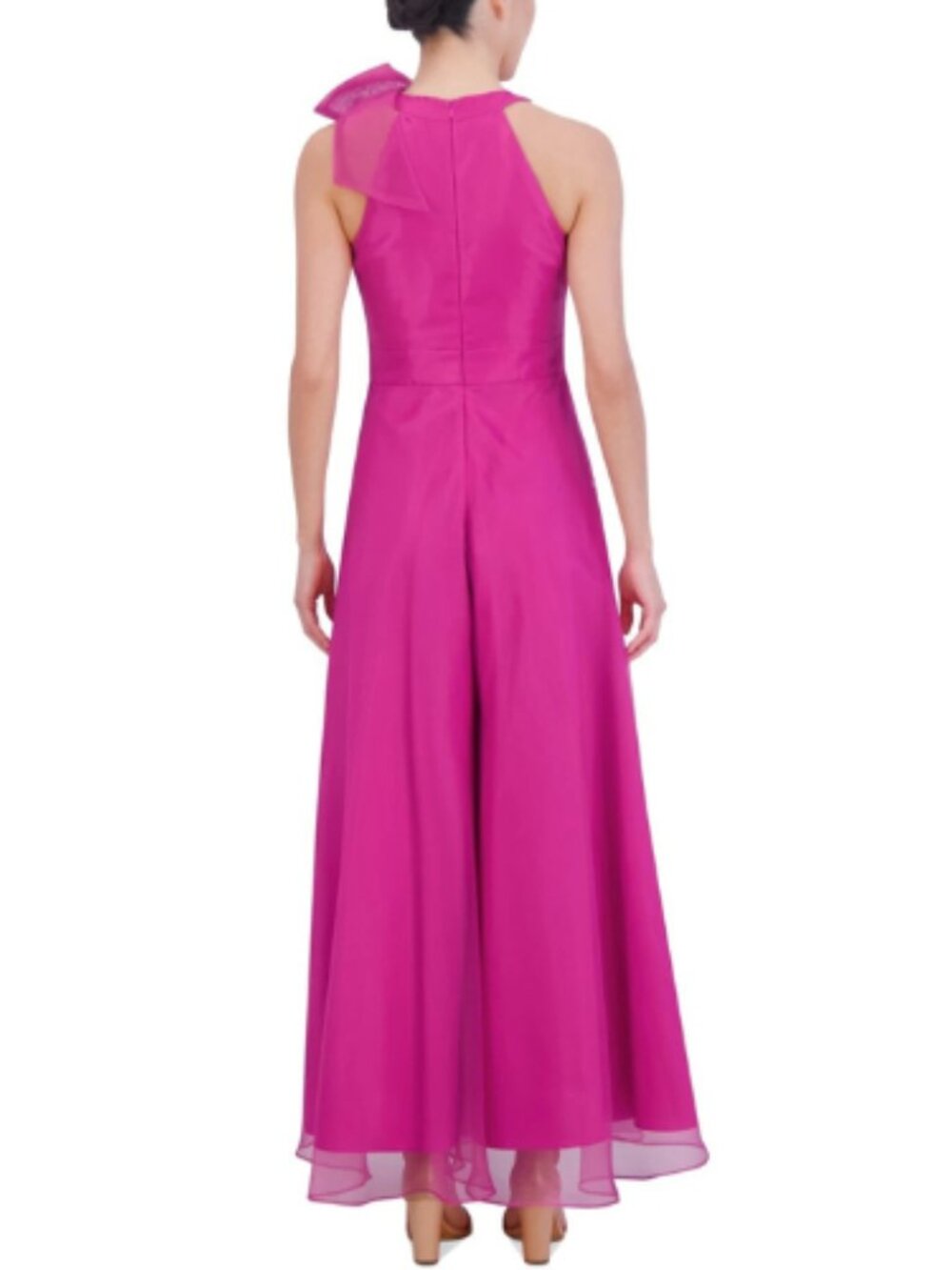 Eliza J Pink Wide Leg Chiffon Jumpsuit with Rhinestone Bow Detail Size 8 - Picture 4 of 4